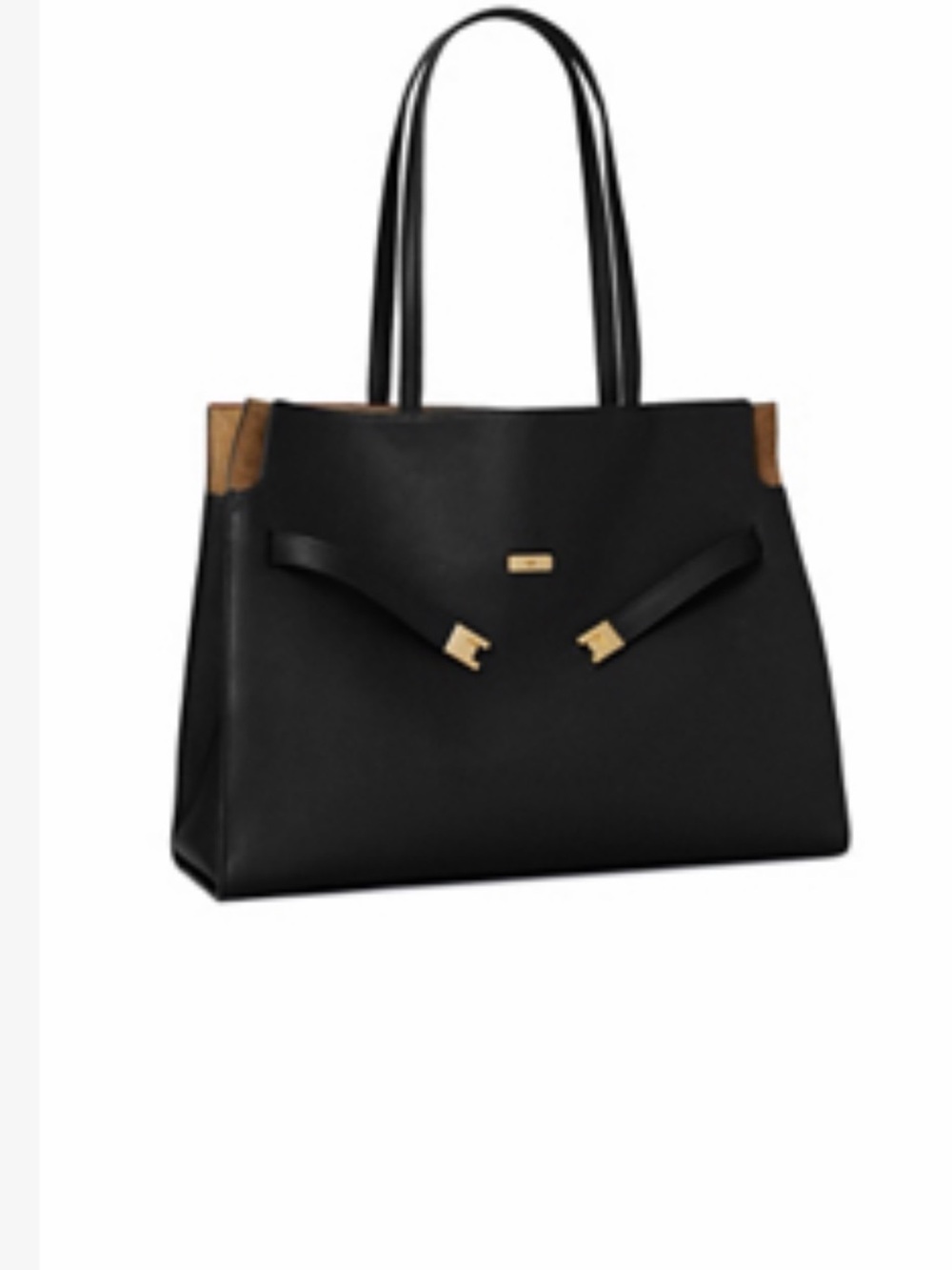 Tory Burch Lee Radziwell Black Tote with Brown Accents and Gold Hardware